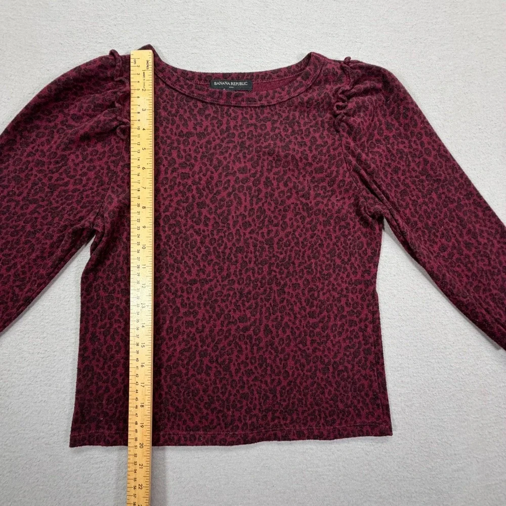 Banana Republic Women Top Regular Burgundy Leopard Print Puff Sleeve XXSP